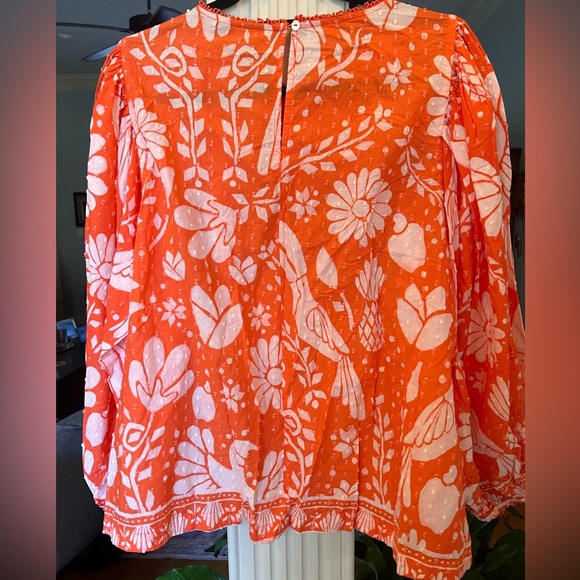 FARM Rio Orange Toucan Floral Pullover Embroidered Blouse – Size Large - Picture 4 of 15